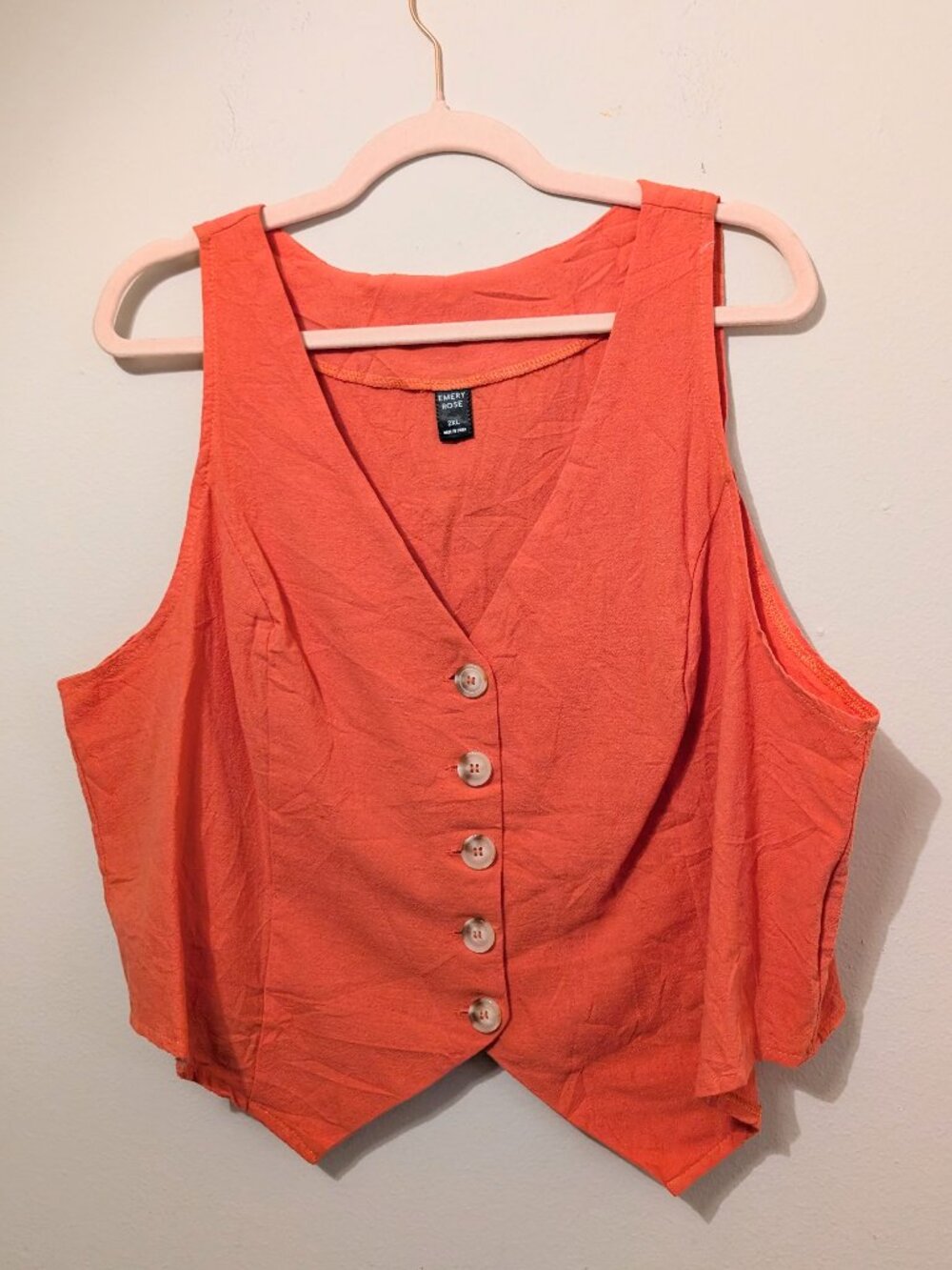 Emery Rose Orange Linen Button Vest Size 2XL